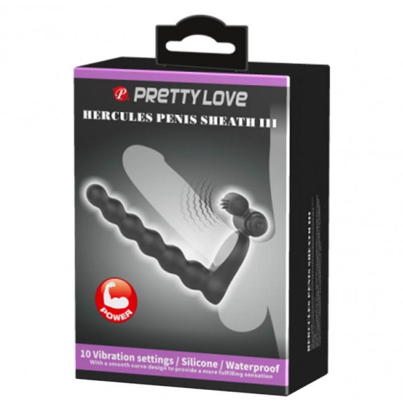 PRETTY LOVE - Male Vibrating Delay Cock Ring With Anal Beads (Battery - Black)